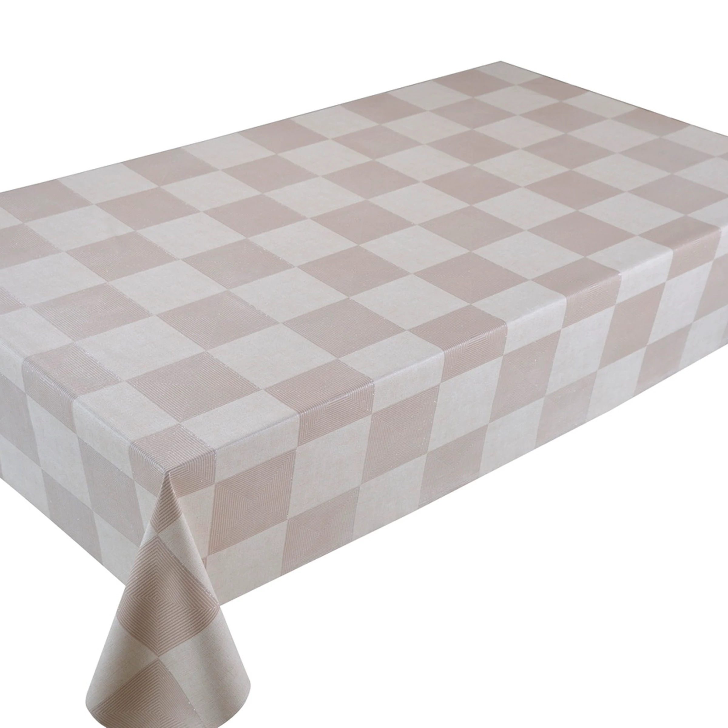Cerata Stołowa PVC na Włókninie – Elegancka Kratka – Beżowo-Szara
