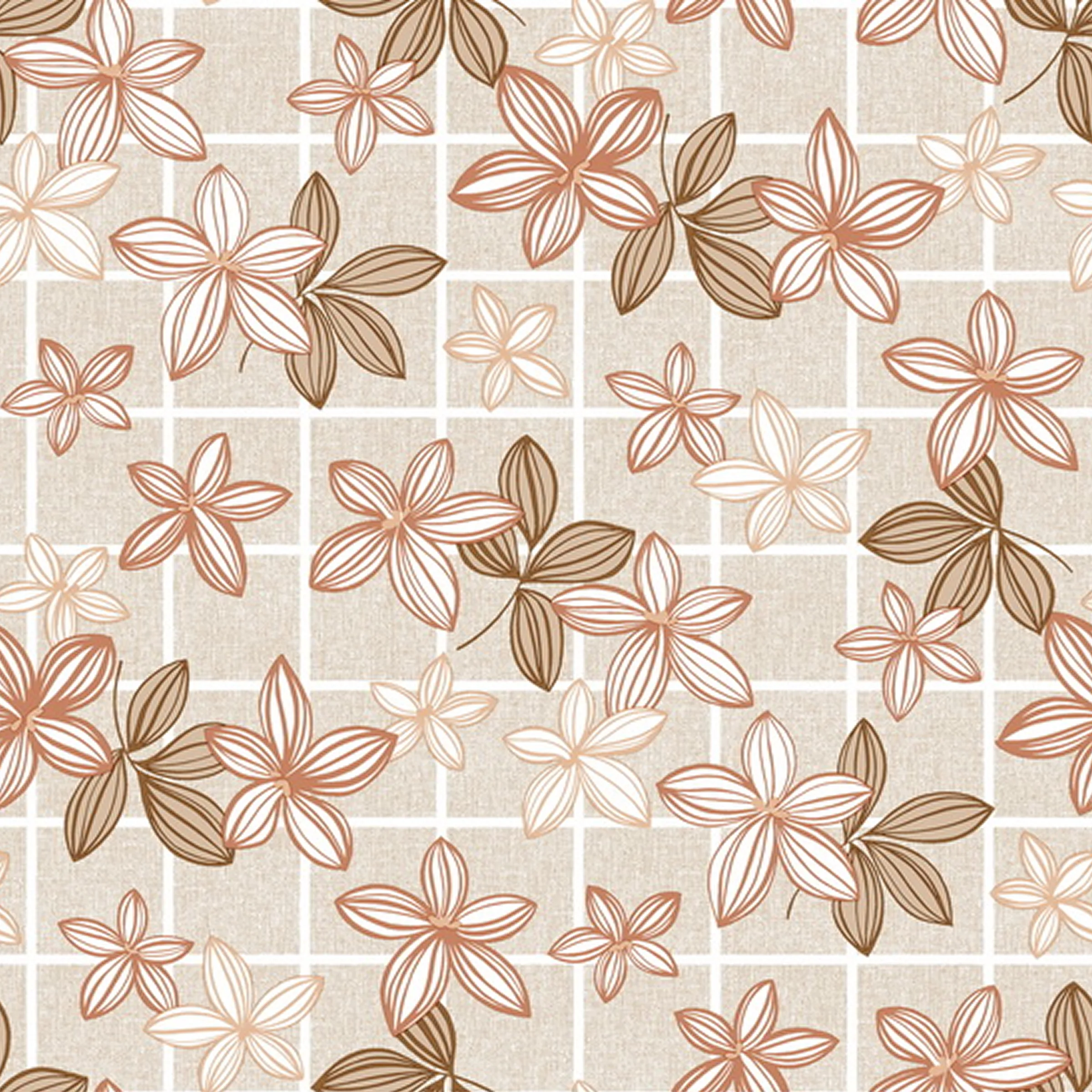 Cerata Stołowa PVC na Włókninie – Klasyczna Kratka – Beżowo-Brązowa