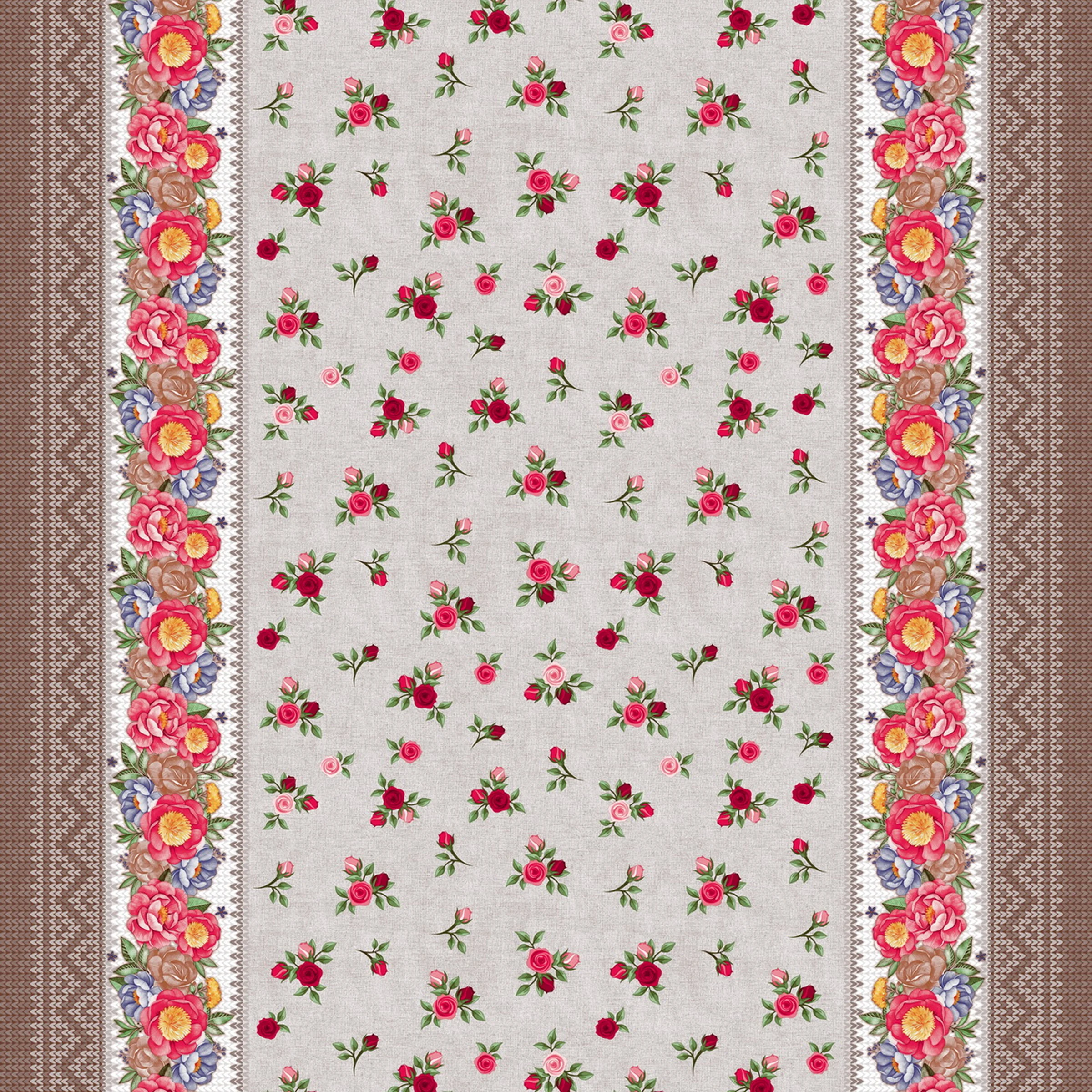 Cerata Stołowa PVC na Włókninie – Kwiaty Retro – Beżowo-Czerwone