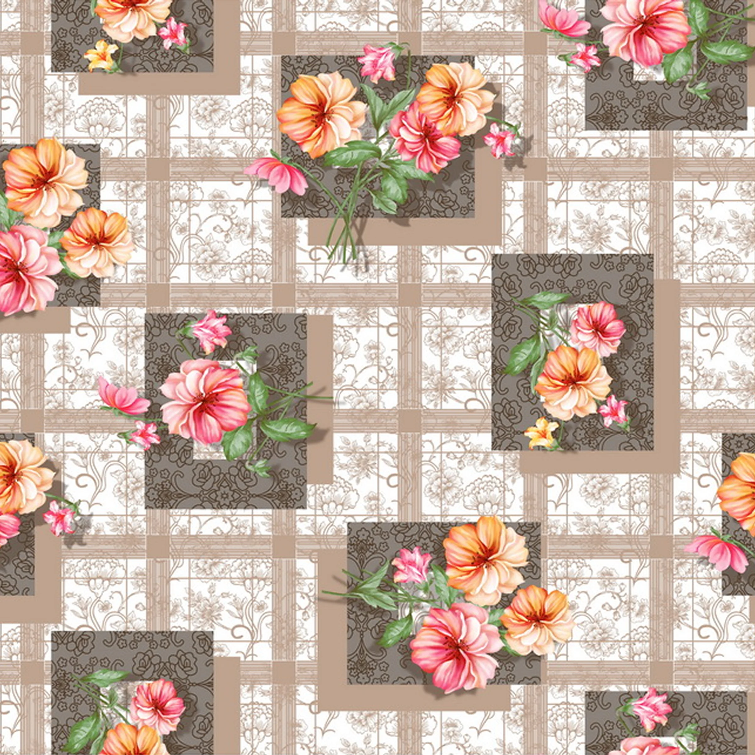 Cerata Stołowa PVC na Włókninie – Kwiaty Retro – Beżowo-Różowa