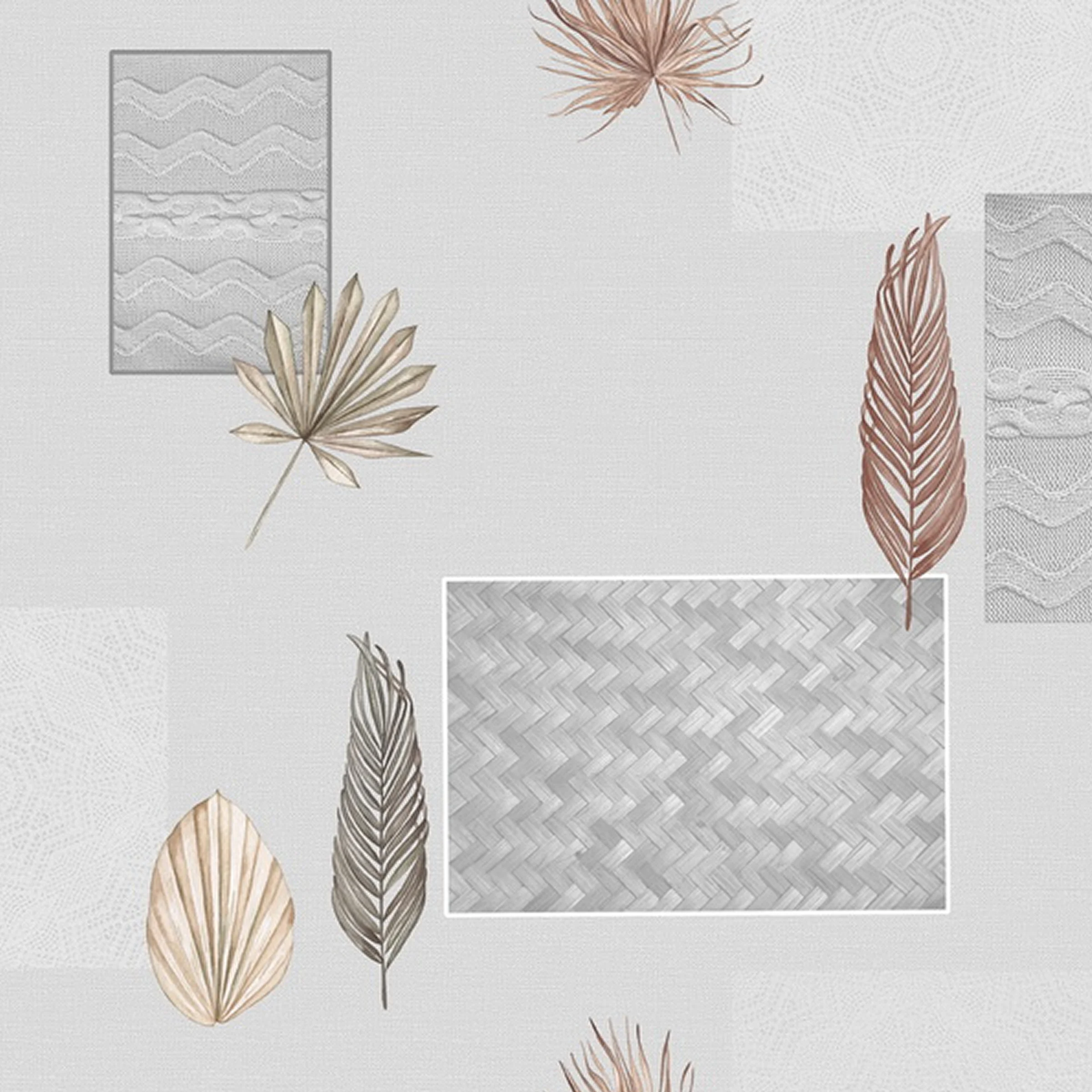 Cerata Stołowa PVC na Włókninie – Liście i Trawy – Szaro-Beżowa