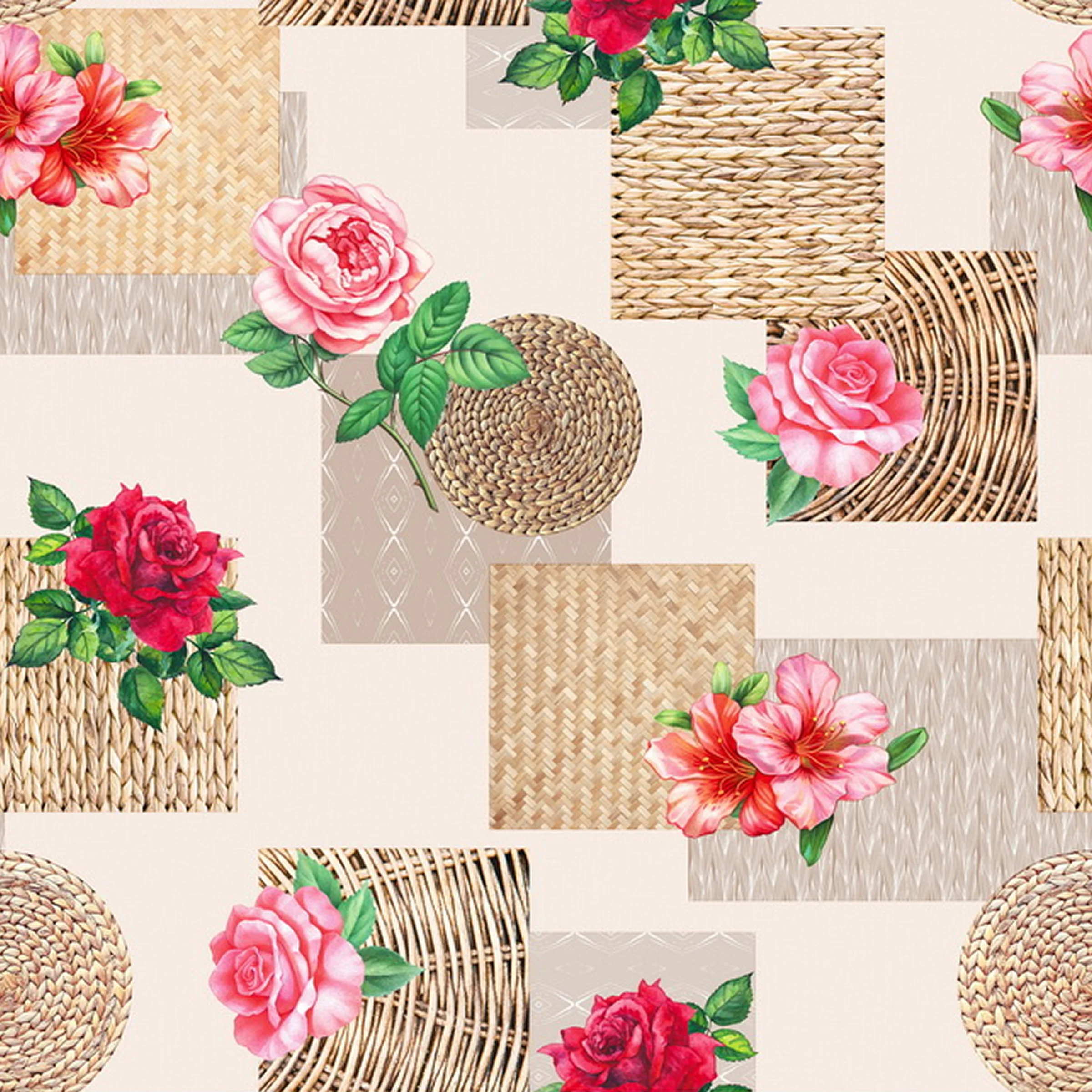 Cerata Stołowa PVC na Włókninie – Róże Retro – Patchwork Beżowy